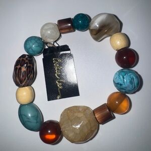 Vintage Cookie Lee Boho Artisan Earthtone Beaded Stretch Bracelet NWT